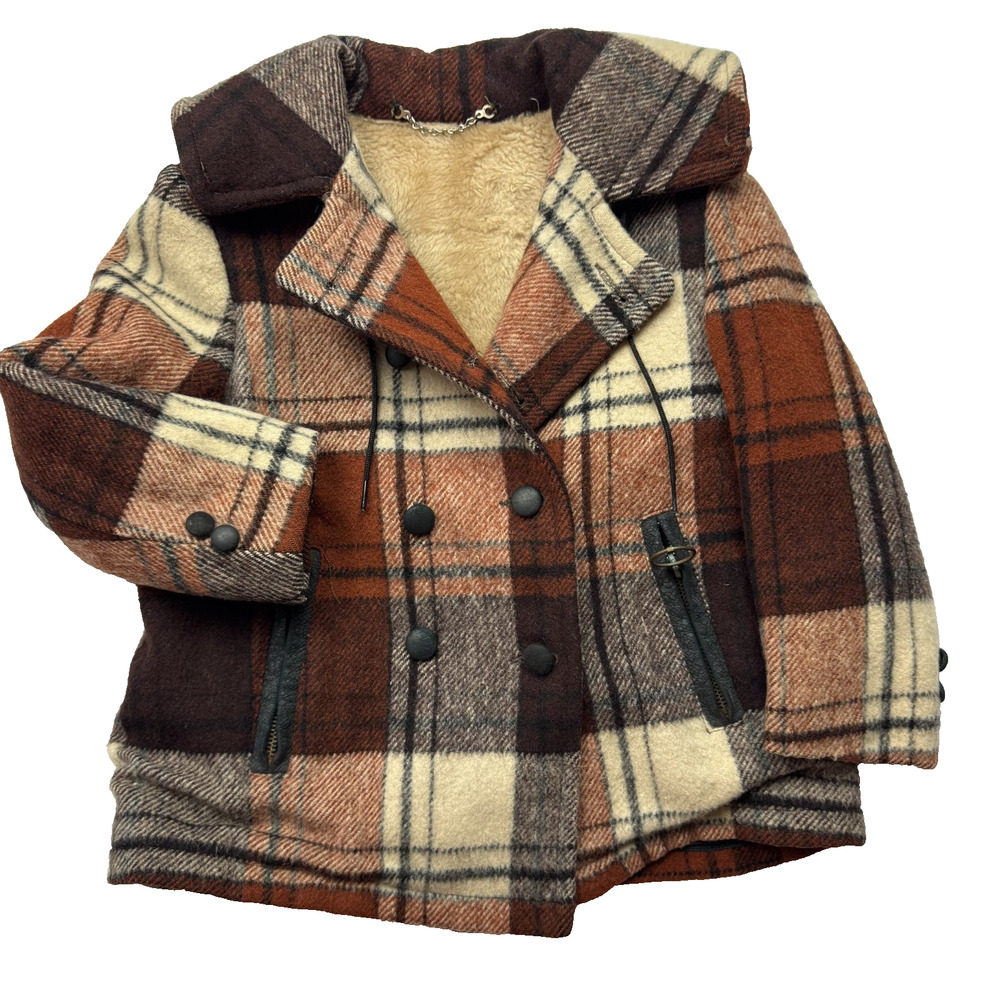 Vintage 1940s 1950s Solitaire Little Boy's Winter Cute Coat Wool Lined Plaid